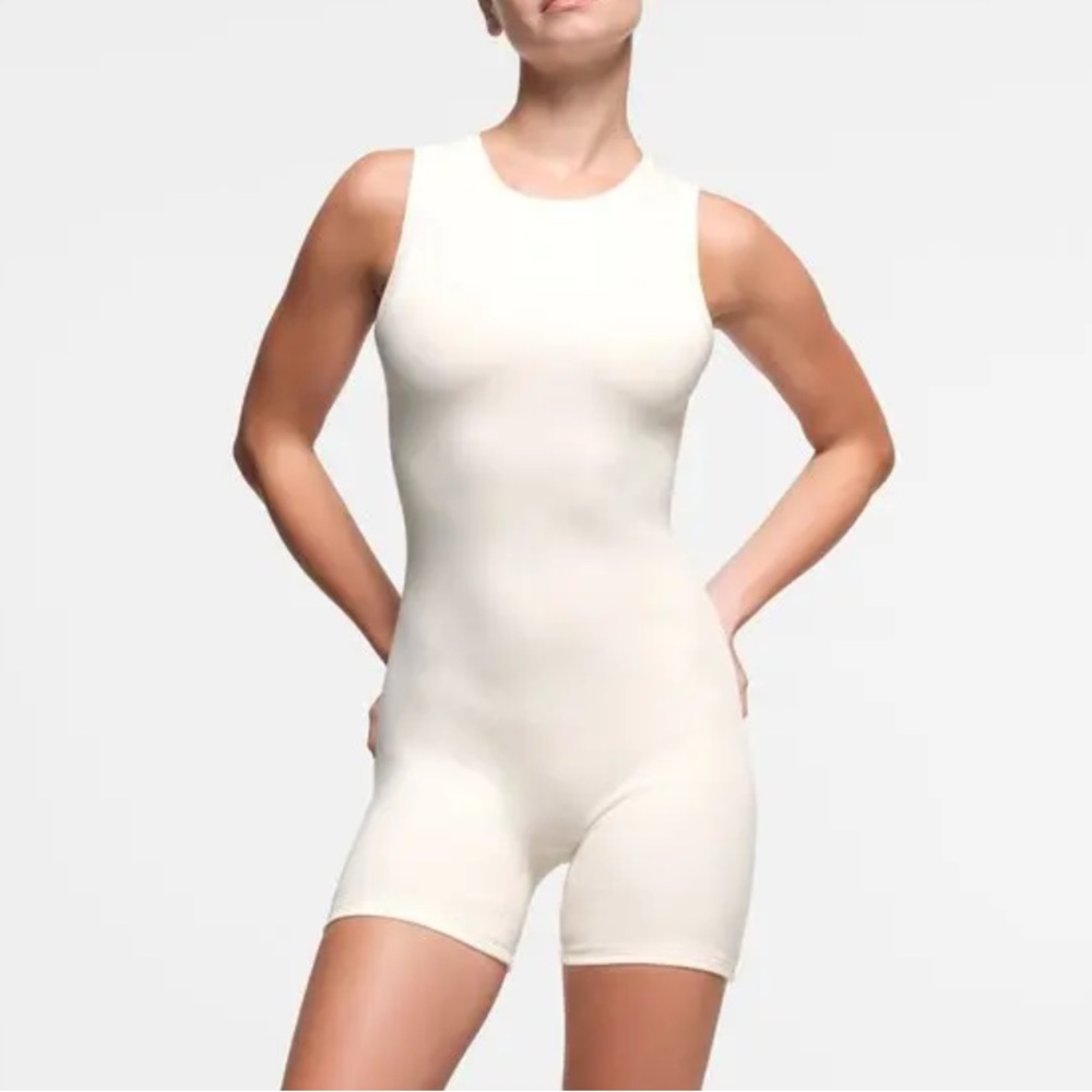SKIMS Cream Sleeveless Ribbed Jumpsuit Romper